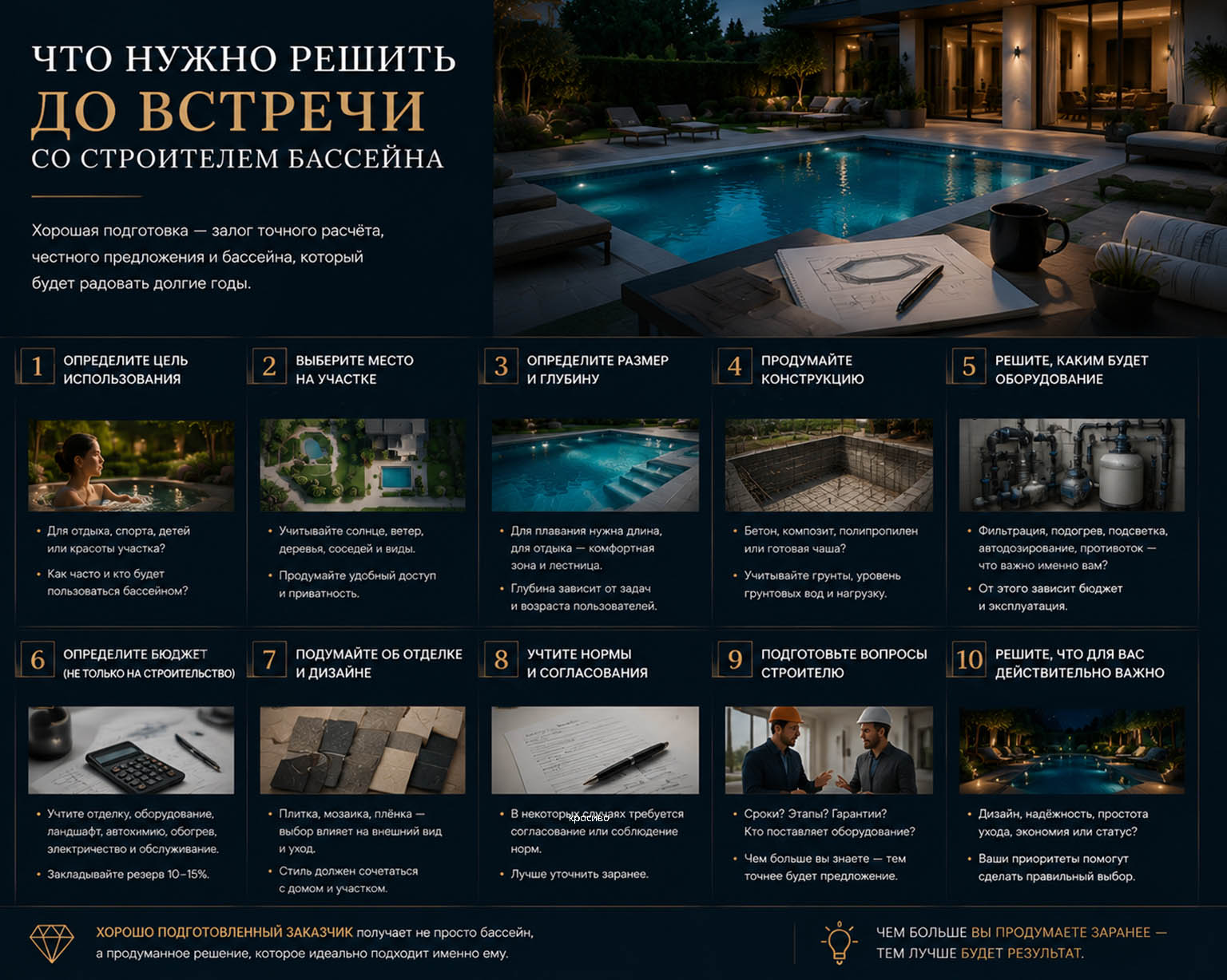 Что нужно решить до встречи со строителем бассейна