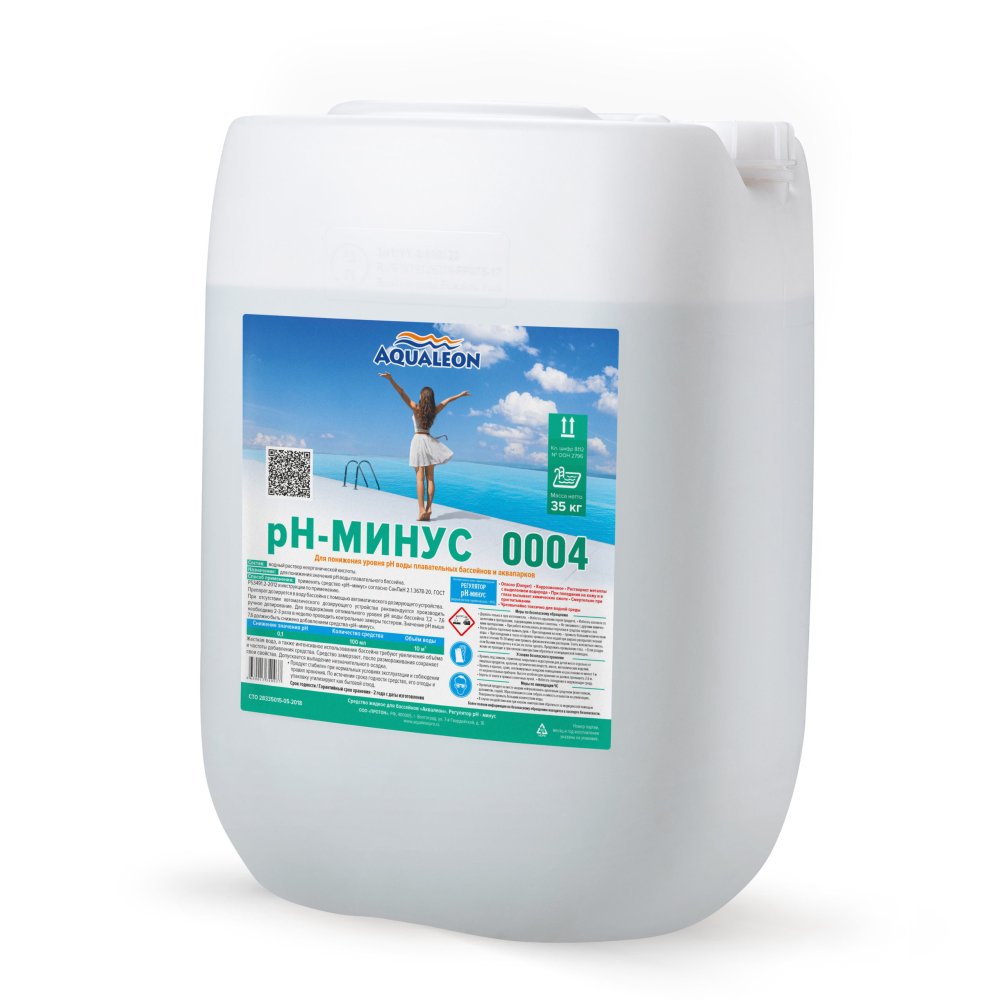 Регулятор pH-минус жидкий Aqualeon, 35 кг (30 л)