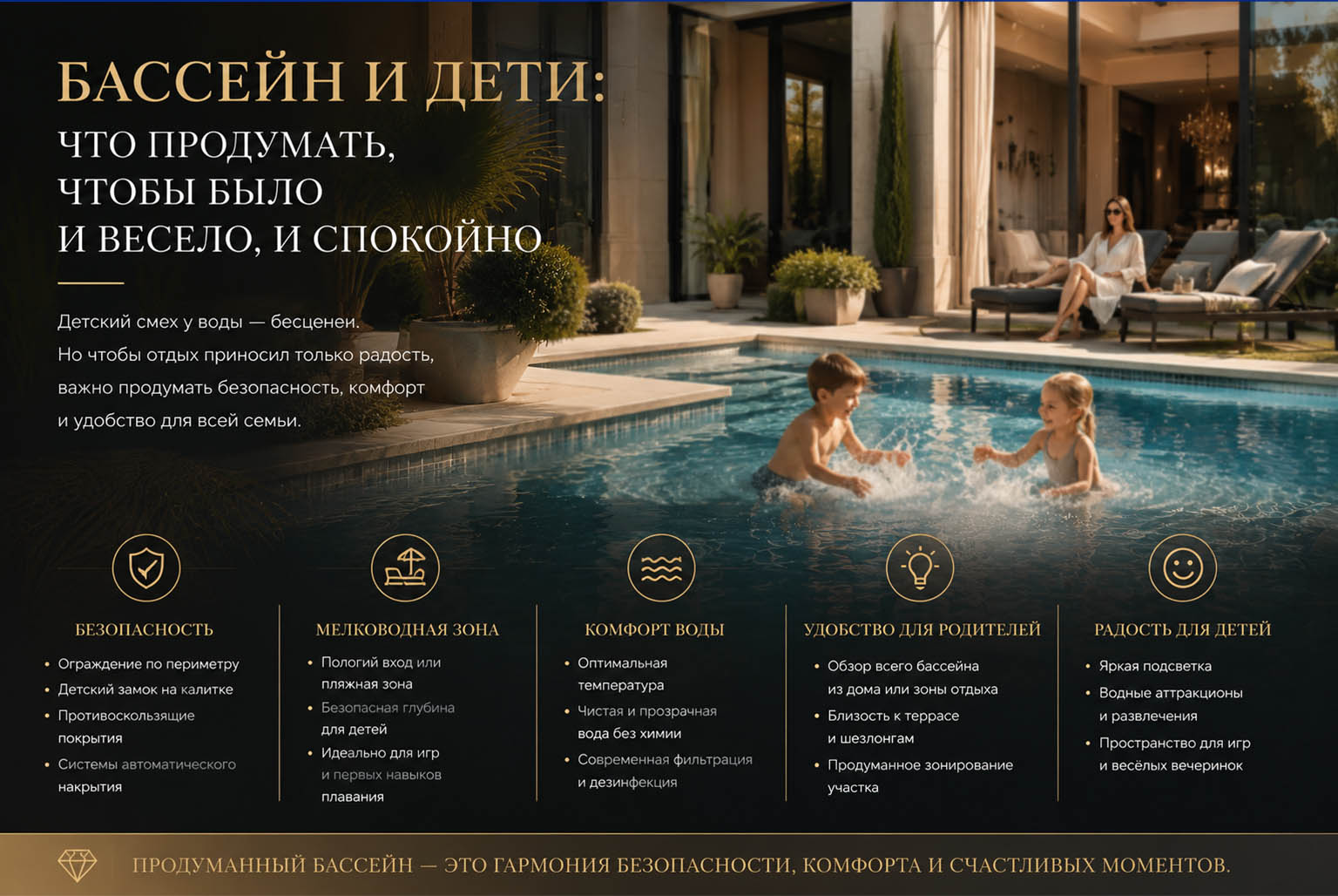Бассейн и дети: что продумать, чтобы было и весело, и спокойно