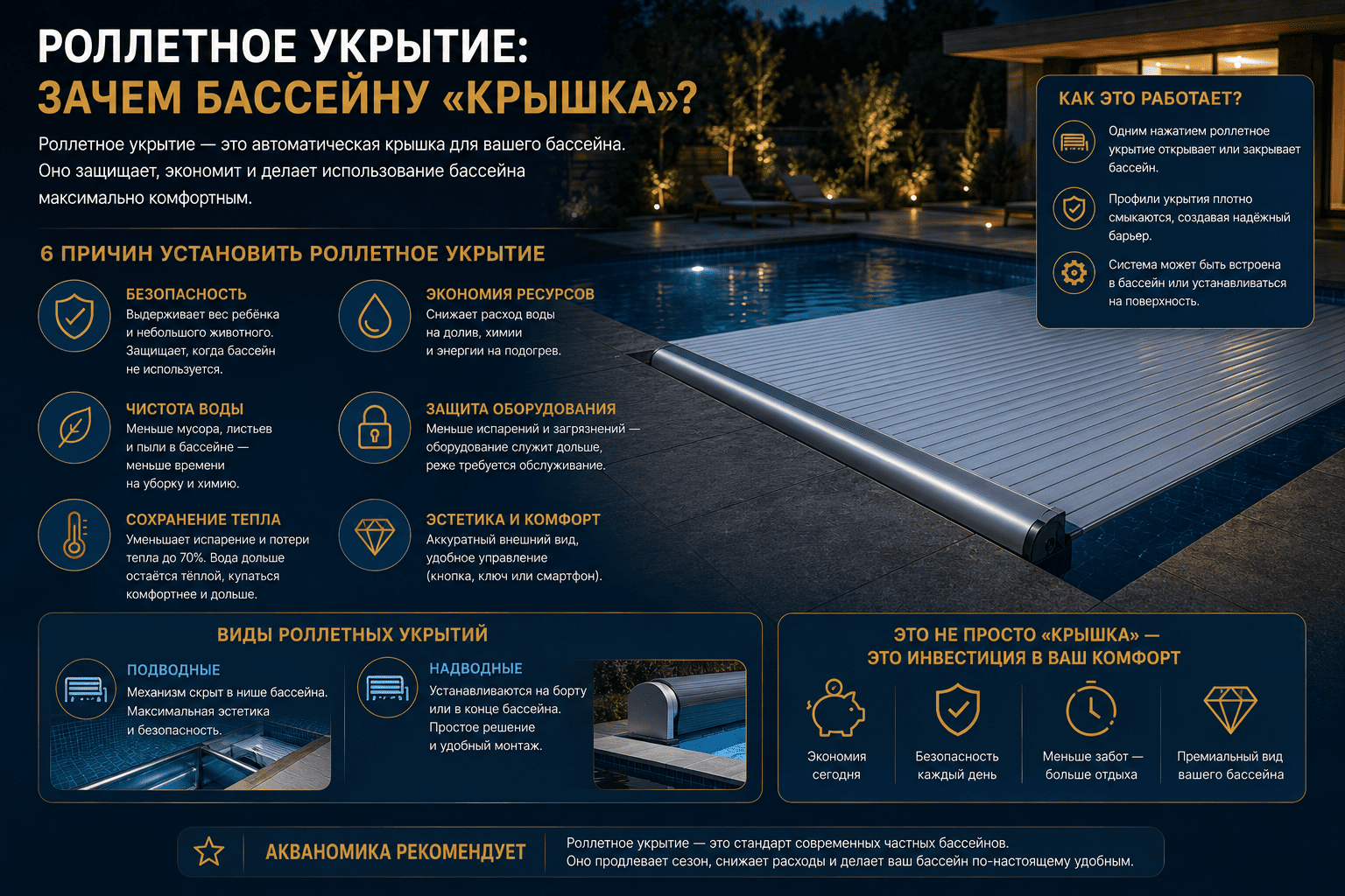 Роллетное укрытие: зачем бассейну «крышка»