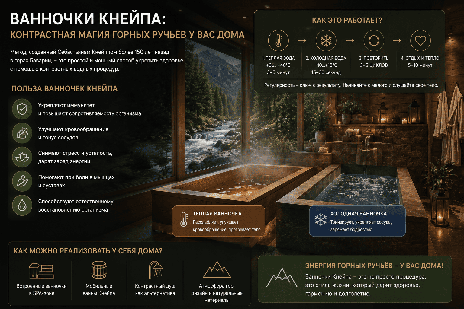 Ванночки Кнейпа: контрастная магия горных ручьёв у вас дома