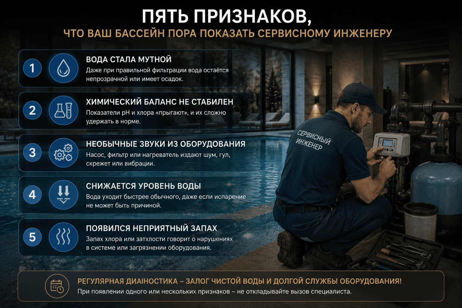 Пять признаков, что ваш бассейн пора показать сервисному инженеру